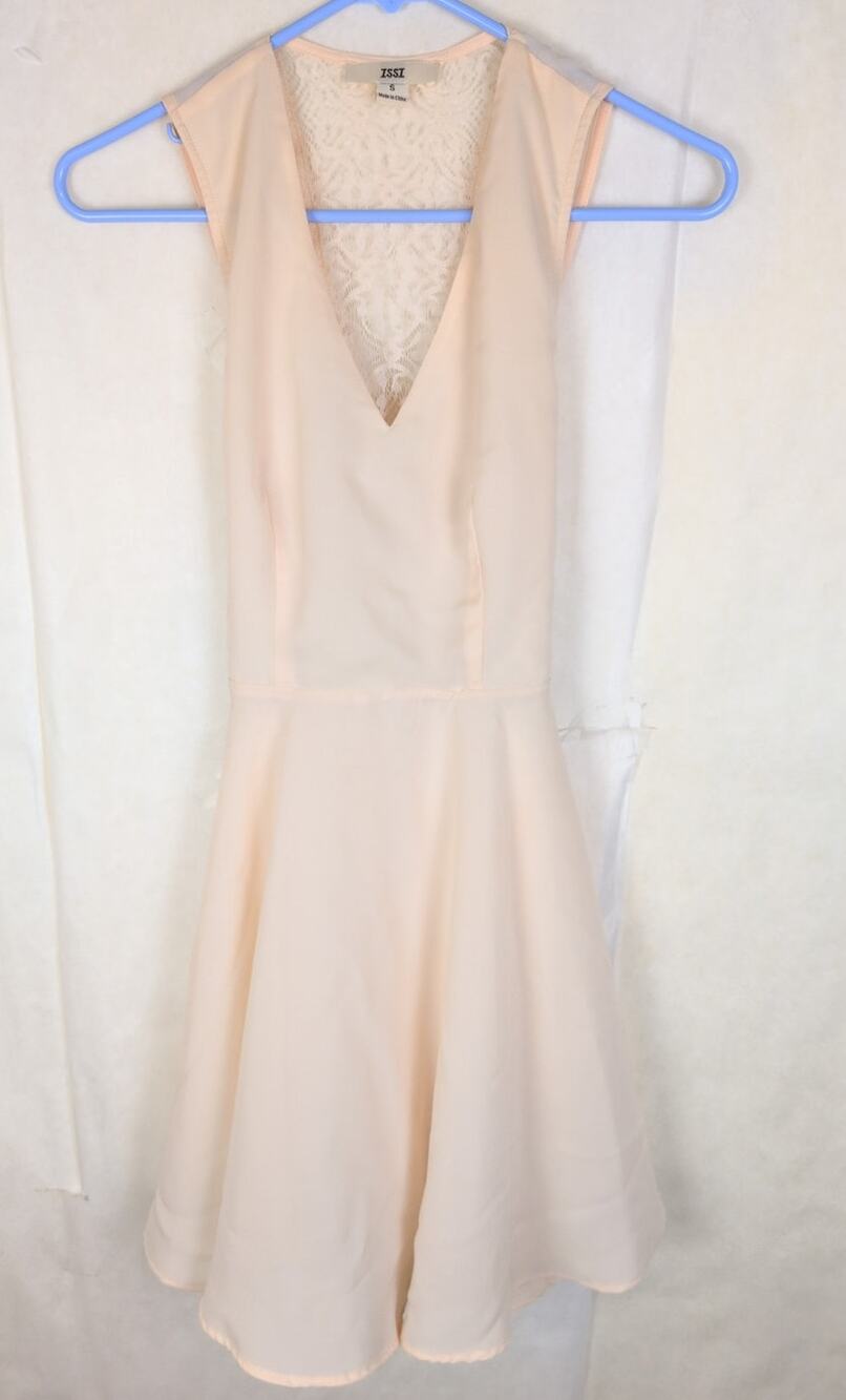 ISSI peach tie waist sheer lace back dress Size Small Retro Soft Girl Feminine